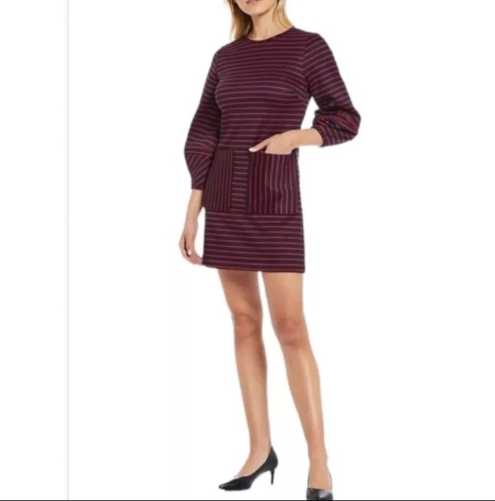 LDT Faith Scuba Lantern Striped Mini Dress Blue Red size 12